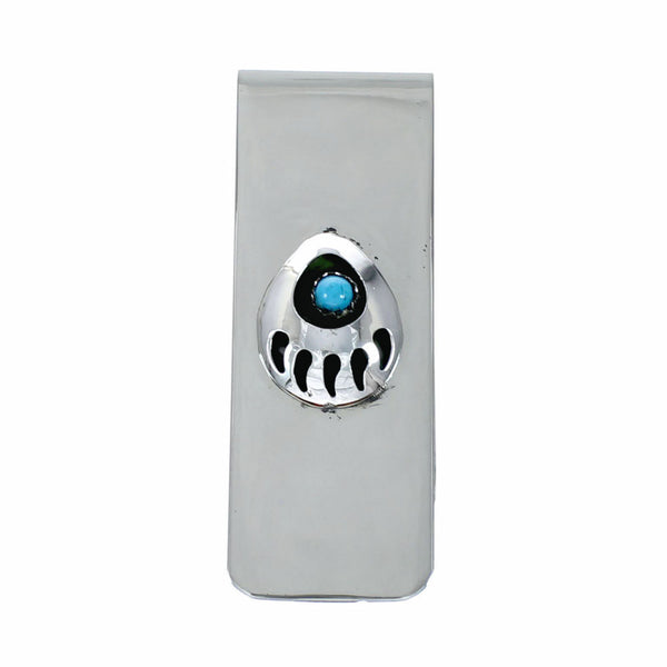 Turquoise Bear Paw Navajo Sterling Silver Money Clip SX10630