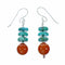 Navajo Turquoise And Coral Sterling Silver Bead Hook Dangle Earrings SX10623