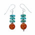 Navajo Turquoise And Coral Sterling Silver Bead Hook Dangle Earrings SX10623