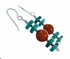 Navajo Turquoise And Coral Sterling Silver Bead Hook Dangle Earrings SX10624