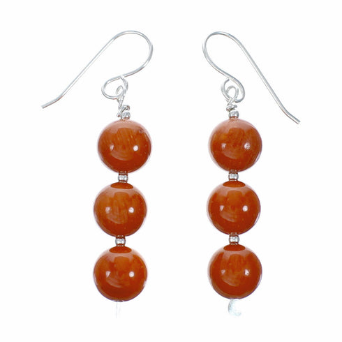 Sterling Silver Navajo Coral Bead Hook Dangle Earrings SX10625