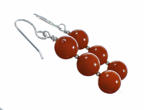 Sterling Silver Navajo Coral Bead Hook Dangle Earrings SX10625