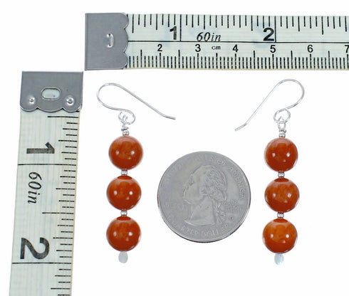 Sterling Silver Navajo Coral Bead Hook Dangle Earrings SX10625