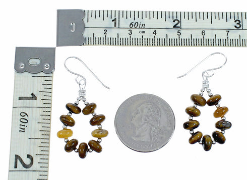 Tiger Eye Sterling Silver Native American Hook Dangle Earrings SX10626