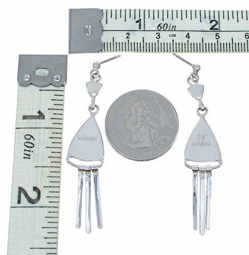 Southwestern Green Agate Inlay And Silver Post Dangle Earrings SX10628