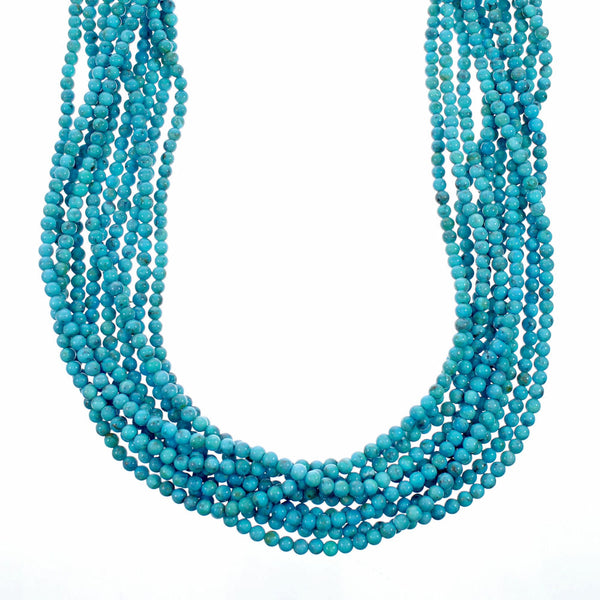 Sterling Silver Turquoise Navajo 10-Strand Bead Necklace SX10631