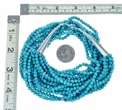 Sterling Silver Turquoise Navajo 10-Strand Bead Necklace SX10631