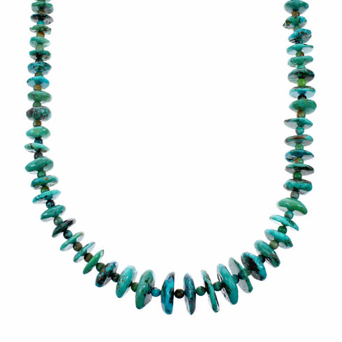 Genuine Native American Navajo Sterling Silver Turquoise Bead Necklace SX10634