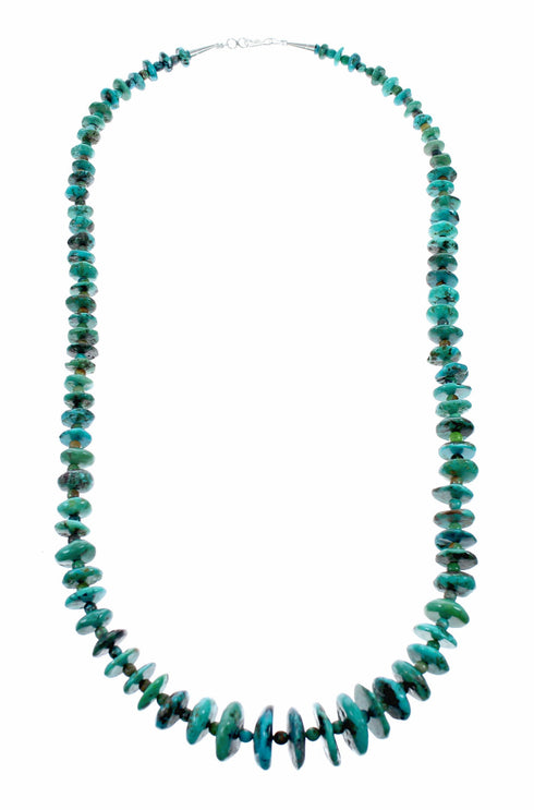Genuine Native American Navajo Sterling Silver Turquoise Bead Necklace SX10634
