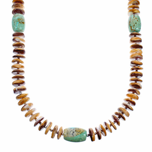 Turquoise And Oyster Shell Sterling Silver Navajo Bead Necklace SX10636
