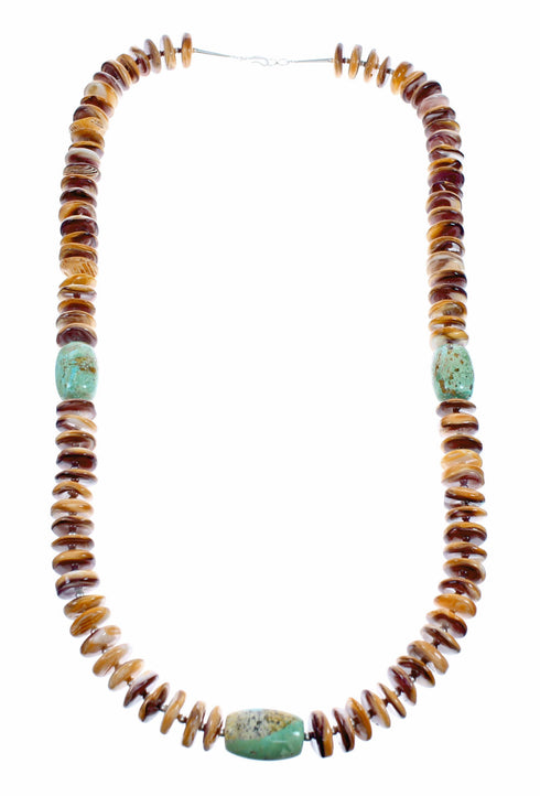 Turquoise And Oyster Shell Sterling Silver Navajo Bead Necklace SX10636