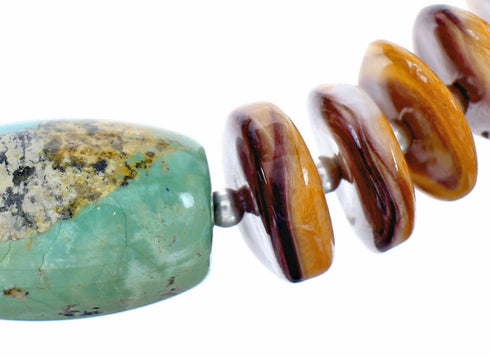 Turquoise And Oyster Shell Sterling Silver Navajo Bead Necklace SX10636