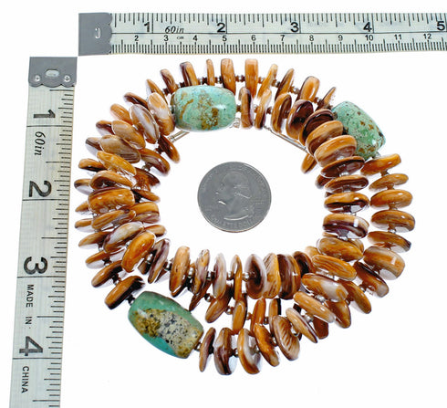 Turquoise And Oyster Shell Sterling Silver Navajo Bead Necklace SX10636
