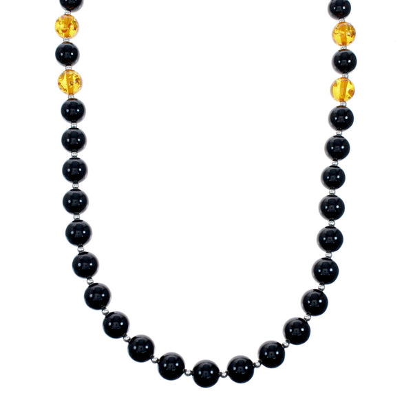 Silver Onyx And Amber Navajo Bead Necklace SX10637
