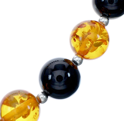 Silver Onyx And Amber Navajo Bead Necklace SX10637