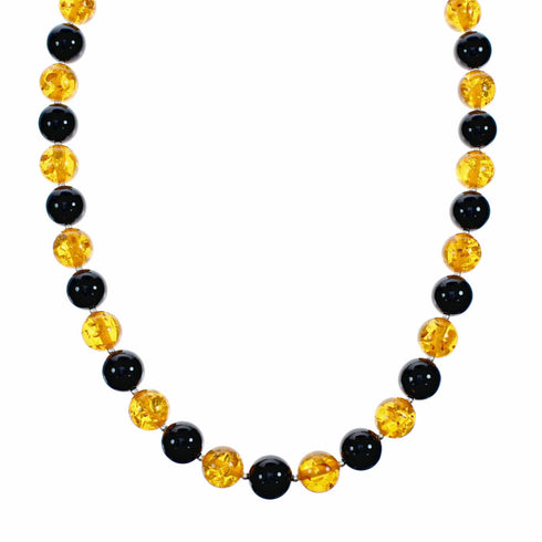 Silver Onyx And Amber Navajo Bead Necklace SX10638