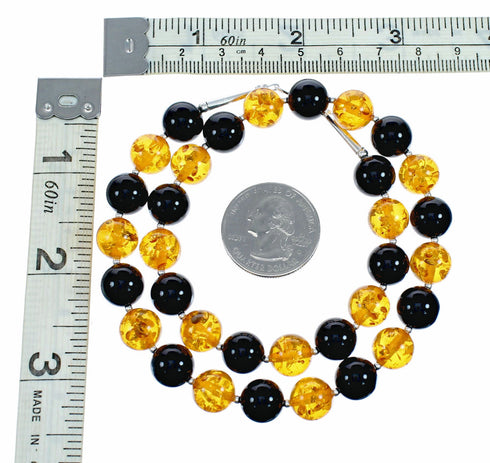 Silver Onyx And Amber Navajo Bead Necklace SX10638