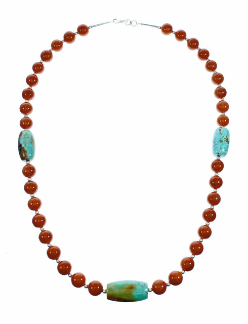 Turquoise Coral Sterling Silver Native American Bead Necklace SX10642