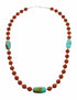 Turquoise Coral Sterling Silver Native American Bead Necklace SX10642