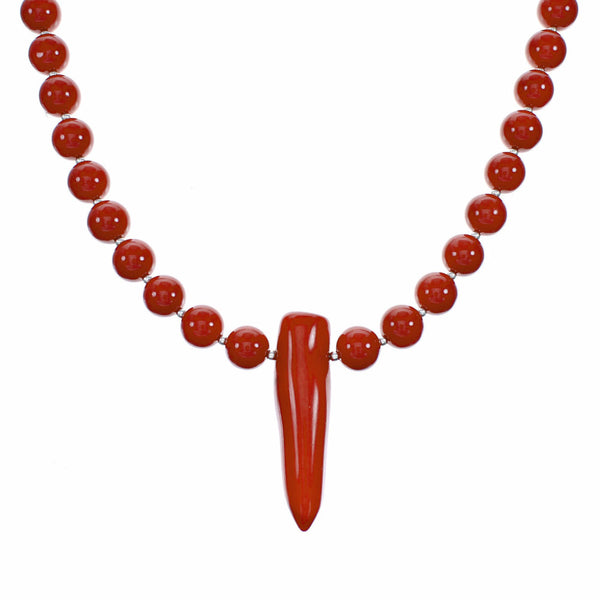 Native American Coral And Sterling Silver Bead Necklace SX10643
