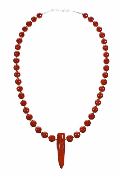 Native American Coral And Sterling Silver Bead Necklace SX10643