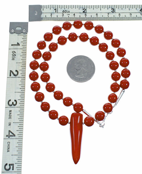 Native American Coral And Sterling Silver Bead Necklace SX10643