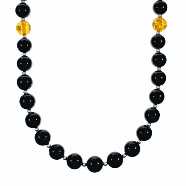 Silver Onyx And Amber Navajo Bead Necklace SX10646