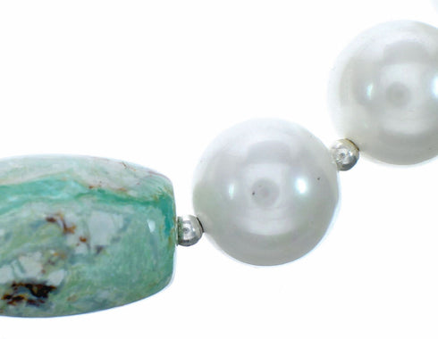 Mother of Pearl And Turquoise Sterling Silver Native American Bead Necklace SX10640