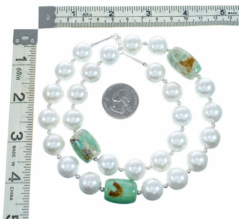 Mother of Pearl And Turquoise Sterling Silver Native American Bead Necklace SX10640
