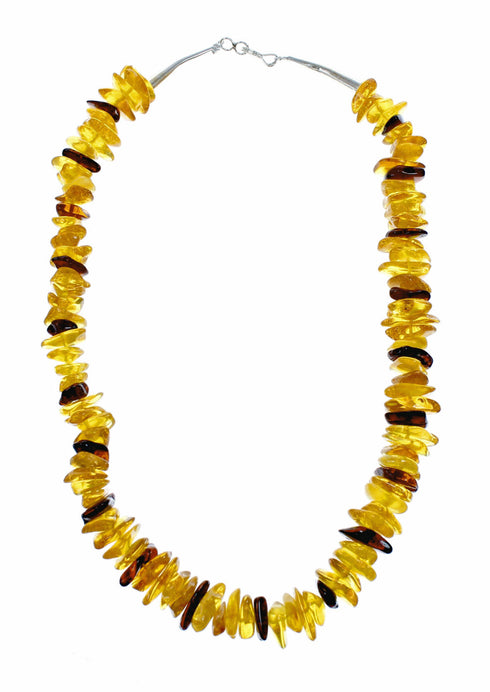 Amber Sterling Silver Native American Bead Necklace SX10645