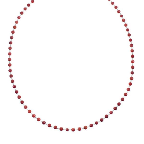 Native American Coral Hand Strung Liquid Silver Necklace SX10685