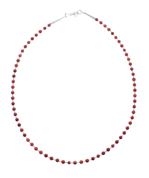 Native American Coral Hand Strung Liquid Silver Necklace SX10685