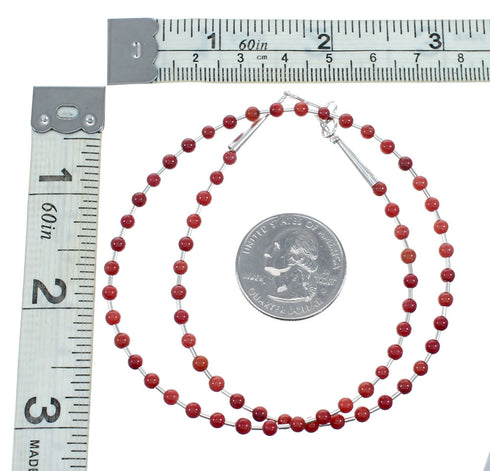 Native American Coral Hand Strung Liquid Silver Necklace SX10685