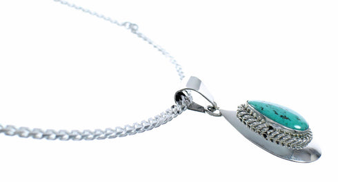 Sterling Silver Turquoise Navajo Tear Drop Pendant 16" Italian Curb Chain Necklace Set SX10650
