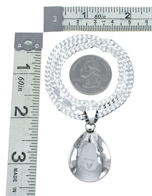 Turquoise Navajo Tear Drop Pendant Sterling Silver 16" Italian Curb Chain Necklace Set SX10652