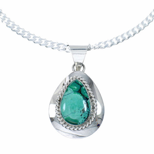 Sterling Silver Turquoise Navajo Tear Drop Pendant 16" Italian Curb Chain Necklace Set SX10651