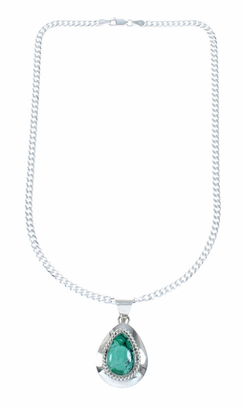 Sterling Silver Turquoise Navajo Tear Drop Pendant 16" Italian Curb Chain Necklace Set SX10651