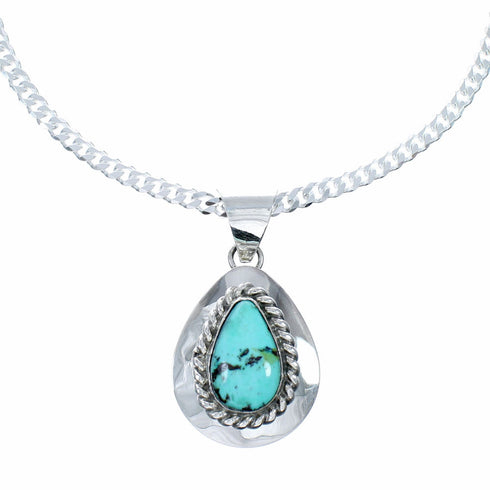 Turquoise Navajo Tear Drop Pendant Sterling Silver 16" Italian Curb Chain Necklace Set SX10652