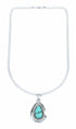 Turquoise Navajo Tear Drop Pendant Sterling Silver 16" Italian Curb Chain Necklace Set SX10652