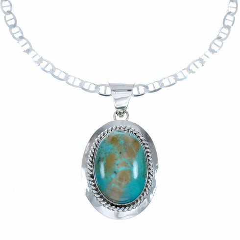 Navajo Turquoise Pendant Sterling Silver 16" Italian Mariner Chain Necklace Set SX10654