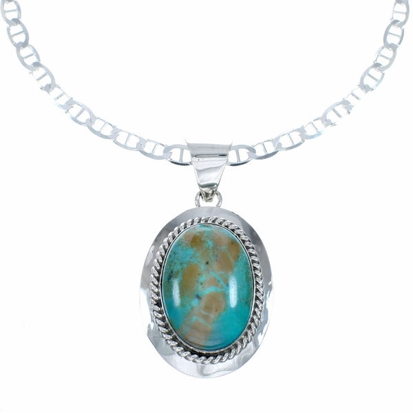 Navajo Turquoise Pendant Sterling Silver 16" Italian Mariner Chain Necklace Set SX10654