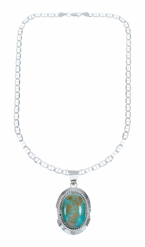 Navajo Turquoise Pendant Sterling Silver 16" Italian Mariner Chain Necklace Set SX10654