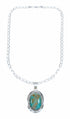 Navajo Turquoise Pendant Sterling Silver 16" Italian Mariner Chain Necklace Set SX10654