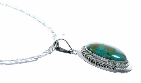 Navajo Turquoise Pendant Sterling Silver 16" Italian Mariner Chain Necklace Set SX10654