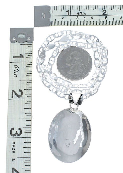 Sterling Silver 16" Italian Mariner Chain Navajo Turquoise Pendant Necklace Set SX10657