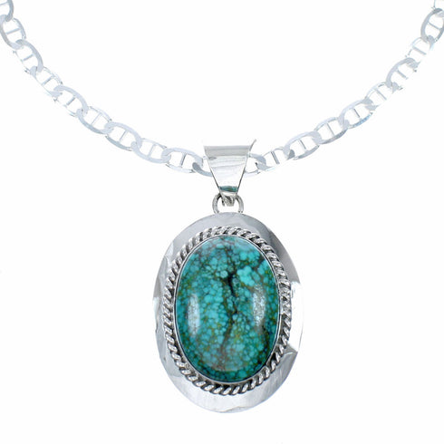 Navajo Turquoise Pendant Sterling Silver 16" Italian Mariner Chain Necklace Set SX10655
