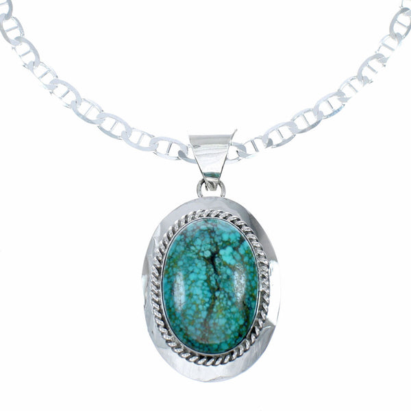 Navajo Turquoise Pendant Sterling Silver 16" Italian Mariner Chain Necklace Set SX10655