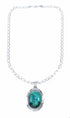 Navajo Turquoise Pendant Sterling Silver 16" Italian Mariner Chain Necklace Set SX10656