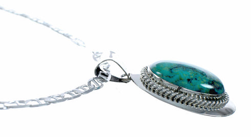 Navajo Turquoise Pendant Sterling Silver 16" Italian Mariner Chain Necklace Set SX10656
