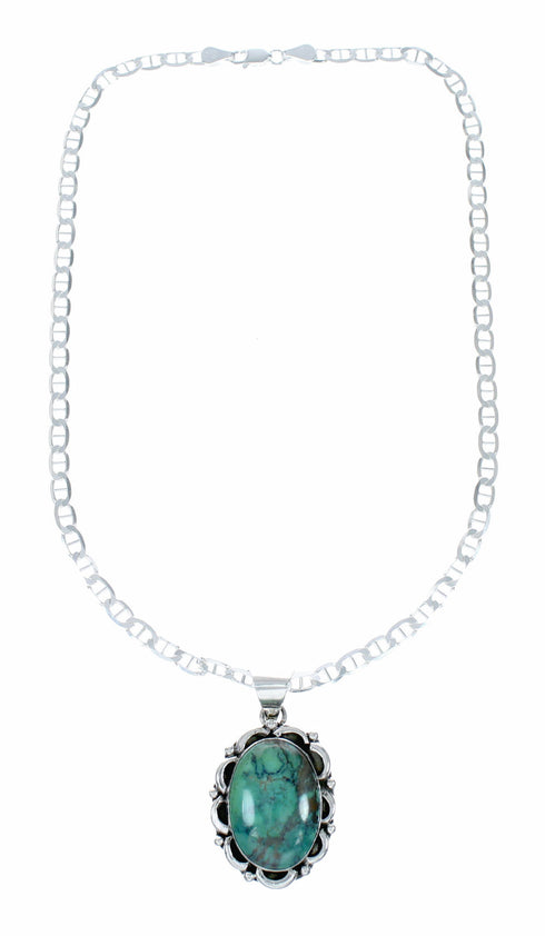 Sterling Silver 16" Italian Mariner Chain Navajo Turquoise Pendant Necklace Set SX10657